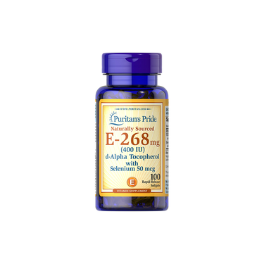 Puritan's Pride Vitamin E (d-Alpha Tocopherol) 400 IU & Selenium 50 mcg provides 100 rapid release softgels, making it a great antioxidant supplement for daily wellness.